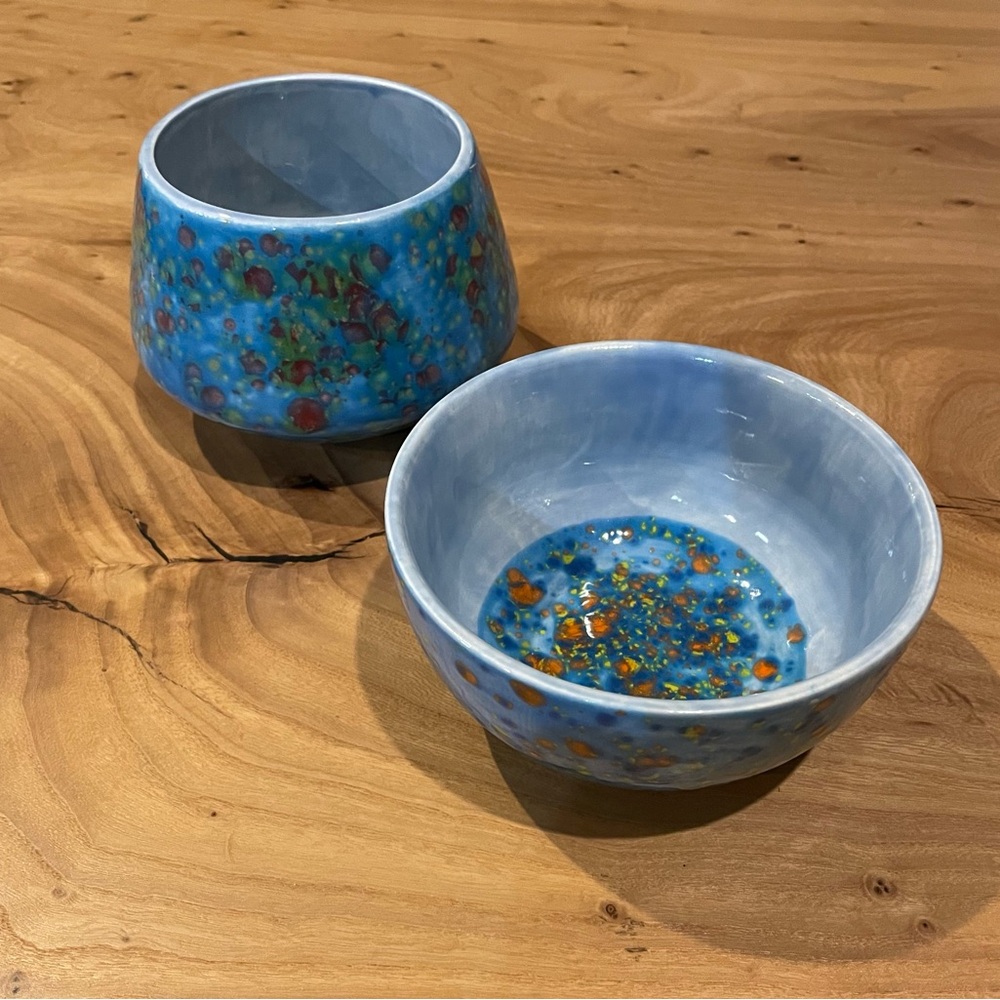 Vibrant Blue Speckled Ceramic Bowls